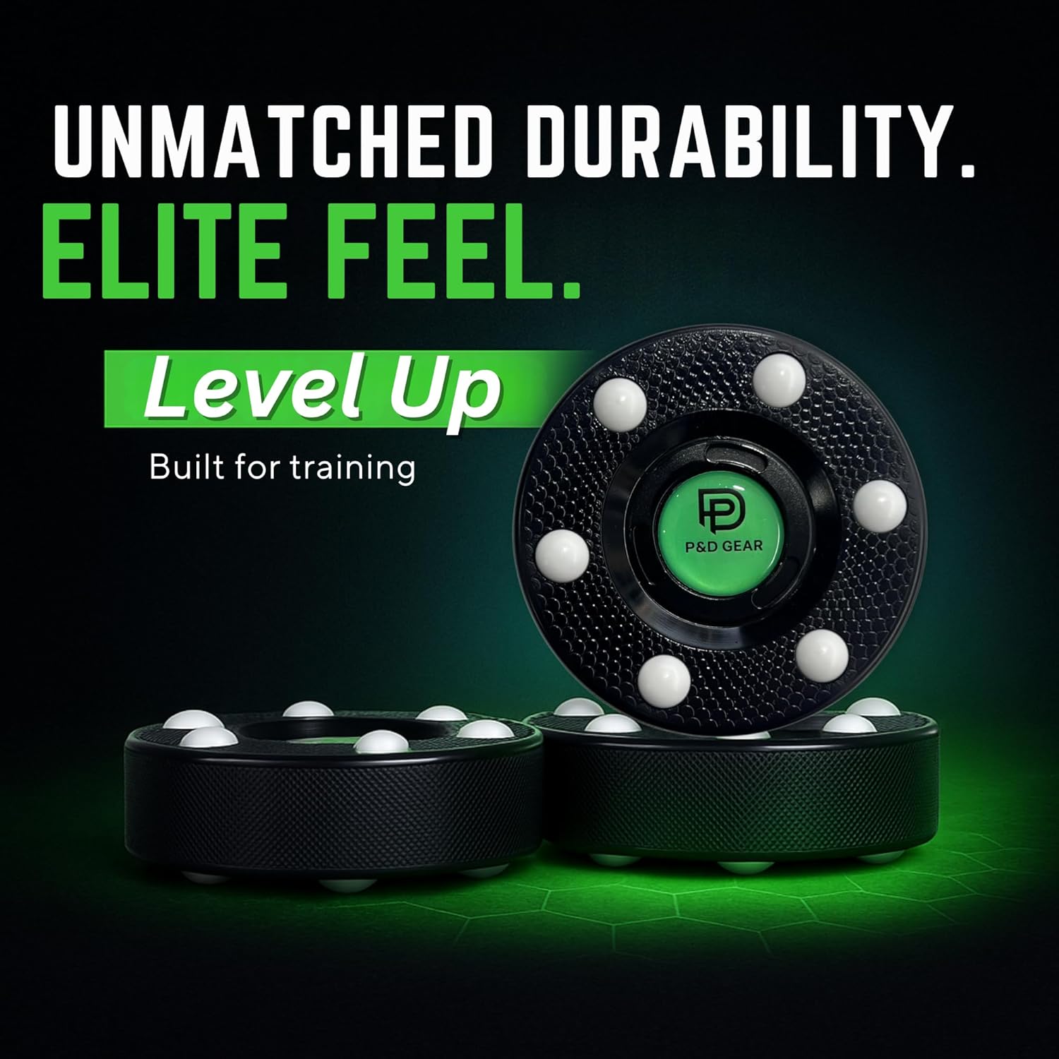 P&D Gear Inline Hockey Pucks– Official Inline Regulation Size & Weight – 4oz 6 Glide Dots for Fast Smooth Play – DEK, Roller, and Indoor Hockey Training Pucks