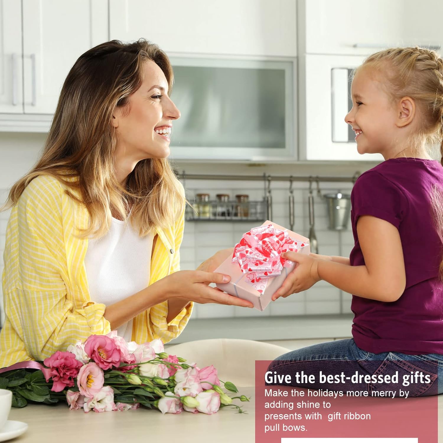 Syhood 20 Pcs Pull Bow for Gift Wrapping Baskets Mother's Day Birthday Pull Ribbon String Bows Assortment 6 Inch Red Pink Heart Valentine's Day Gift Wrapping Accessory for Mom Present Bouquet Crafts - Image 4