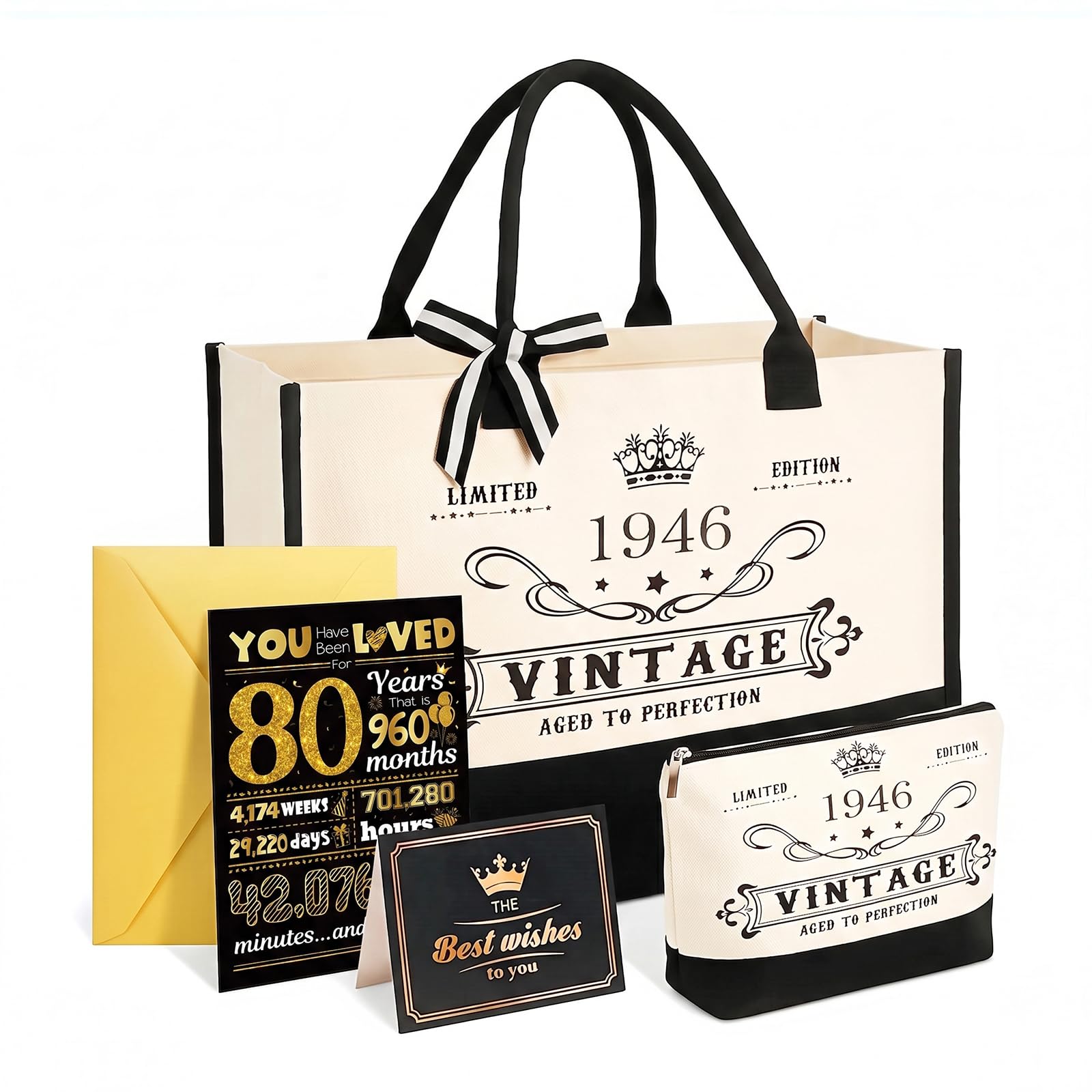 80th Birthday Gifts for Women, Vintage 1946 Canvas Tote Bag Travel Gear