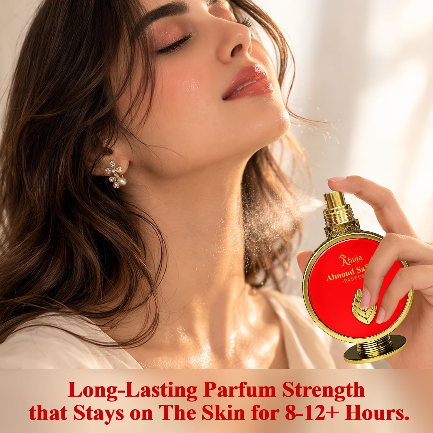 AHUJA Almond Saffron – 3.4 oz Parfum | Unisex Warm Floral Saffron Scent | 30% Long Lasting Oil | Saffron, Jasmine, Orange Blossom, Rose, Ambergris, Cedarwood | Luxury Orange Gift Box