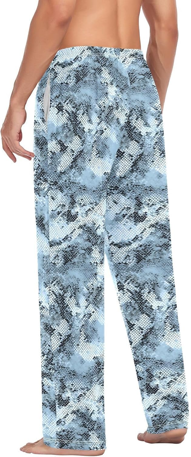 ALAZA Blue Snake Print Men's Pajama Pants Men Cotton Pajama Bottoms with Pockets, S