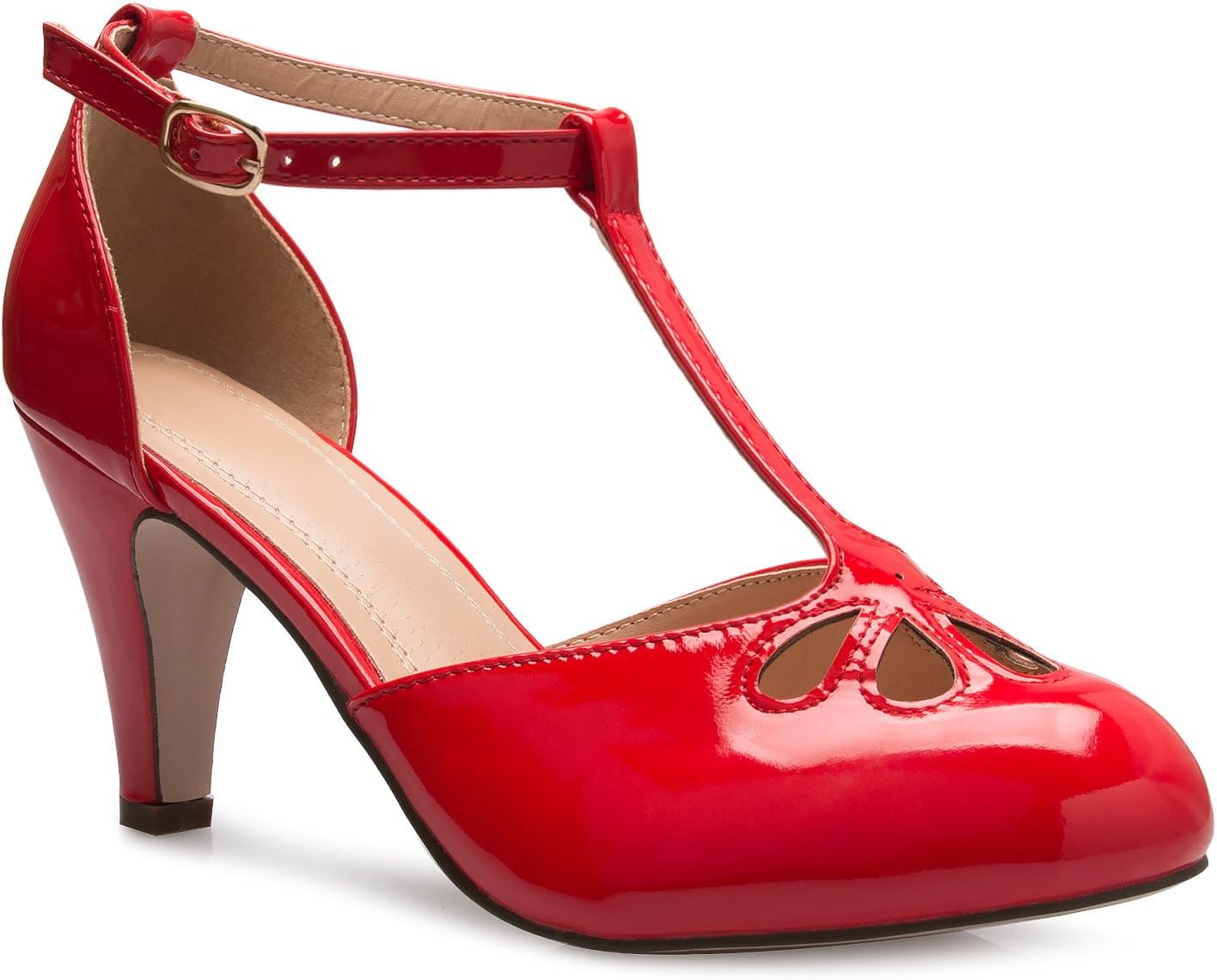 Olivia KWomen's Low Heels Mary Jane Pumps - Adorable Vintage Shoes- Unique Round Toe Design with an Adjustable T Strap Black