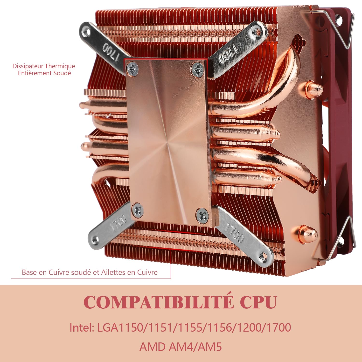 TR AXP90-X53 Refroidisseur d'air pour CPU ITX à profil bas, hauteur 53mm, ventilateur PWM TL-9015R, technologie AGHP, pour AMD AM4 AM5/Intel 1700/1150/1151/1155/1156/1200 (version cuivre pur)