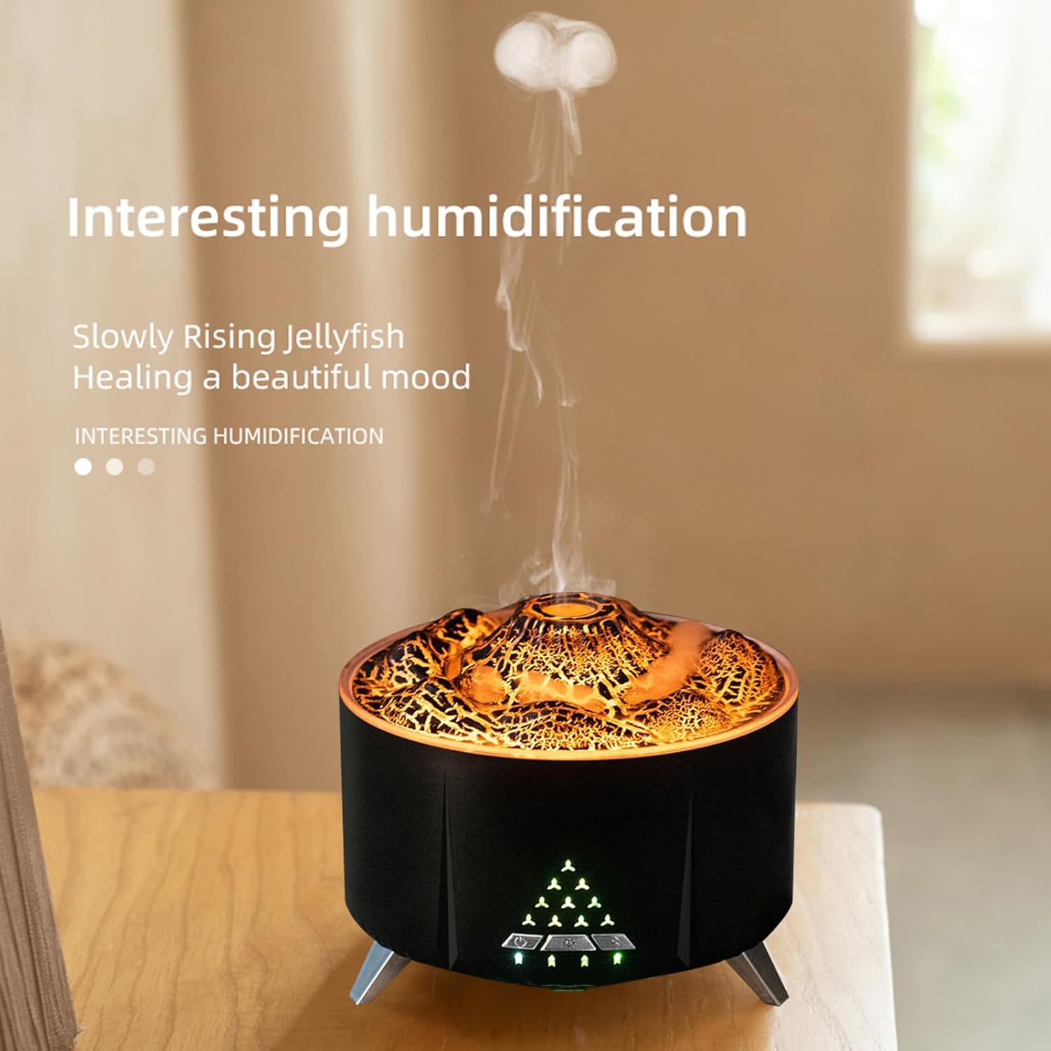 Volcano Flame Diffuser 350ml Cold Mist Humidifier Essential Oil Diffuser with Flame Simulation Effect, Timer, Waterless Auto-Off Aroma Diffuser for Home Room Office