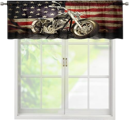 Miniatura 15 de Route 66 Cortinas rústicas de cenefa, retro antiguo coche antiguo clásico de automóvil, motocicleta, decoración de ventanas, cortinas con bolsillo