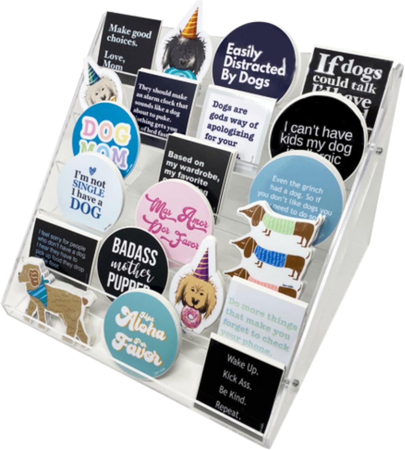 Sam & Nala Acrylic Shelf Sticker Display, Sticker Holder Display Rack, Crystal Clear Shelves a ndRailing to Provide Maximum Visibility for Your Stickers, 11.25 x 9.4 x 7.9 Inches