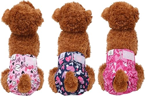 Miniatura 5 de CuteBone - Pañales lavables para perros hembra, tamaños pequeño, mediano y grande, paquete de 3, reutilizables, para cachorras en celo y control de