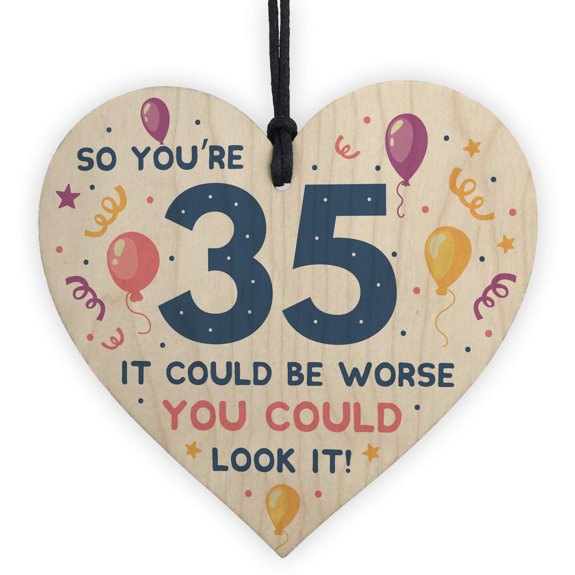 Red Ocean Novelty 35th Birthday Gifts Wooden Heart Sign Funny Present For Brother Sister Friend