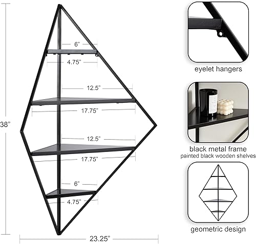 Miniatura 10 de Kate and Laurel Melora Mid-Century - Estantería esquinera moderna, de 24 x 38 x 17 pulgadas, nogal y oro, glamorosa estantería de esquina flotante