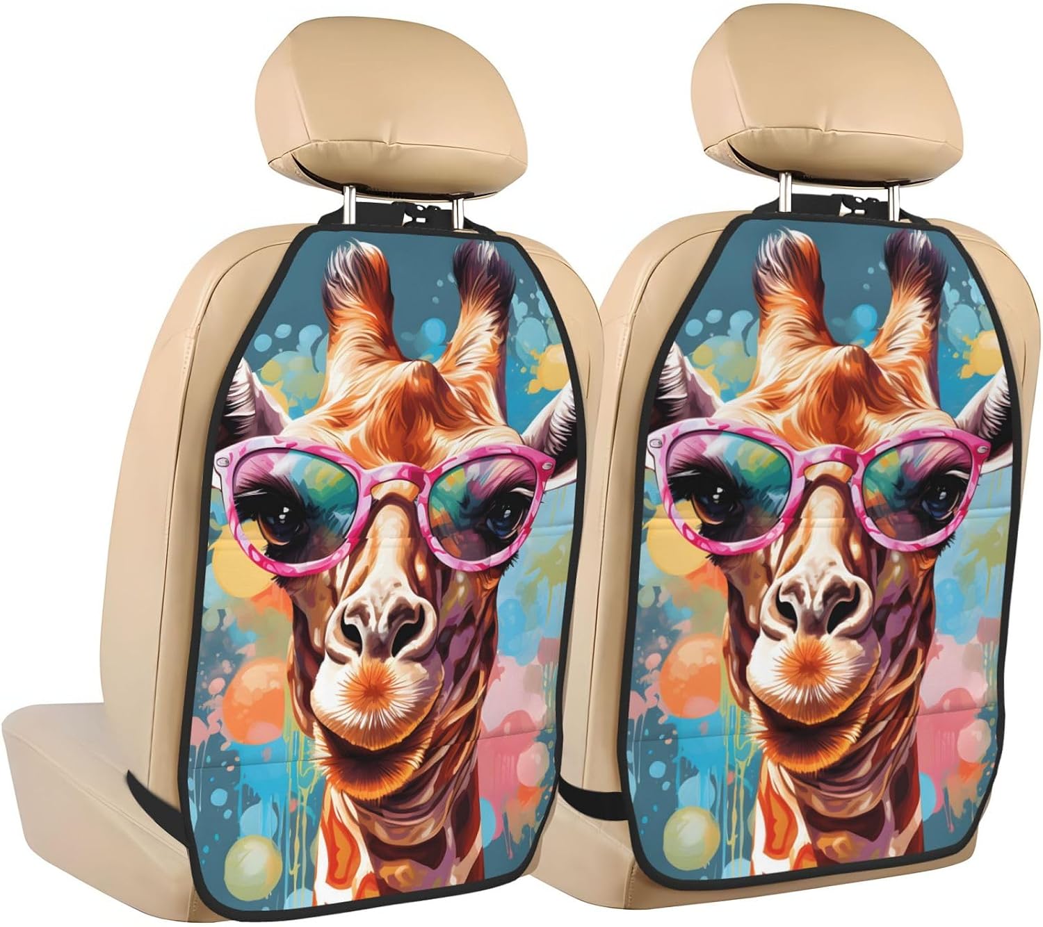 Car Seat Back Kick Protector 2 Pack 18.5x26.4 Inch, Cartoon Giraffe Anti-Kick Pad, Waterproof Oxford Fabric Large Rear Seat Cover for Kids Pets Fits SUV Jeep Truck Sedan