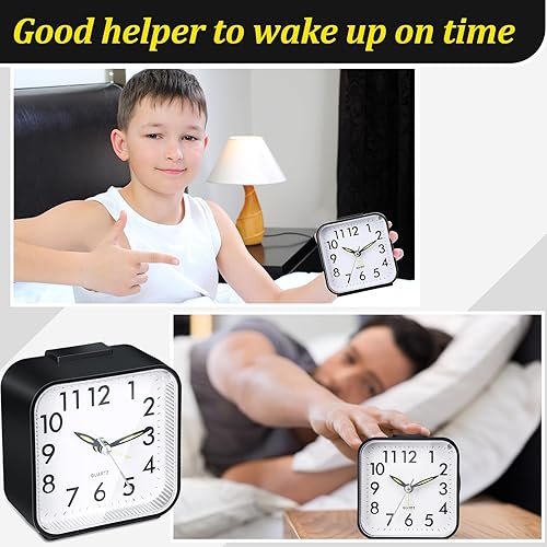 Miniatura 3 de Reloj despertador analógico silencioso de 6 piezas, funciona con pilas, reloj despertador analógico de viaje sin tictac, reloj de escritorio