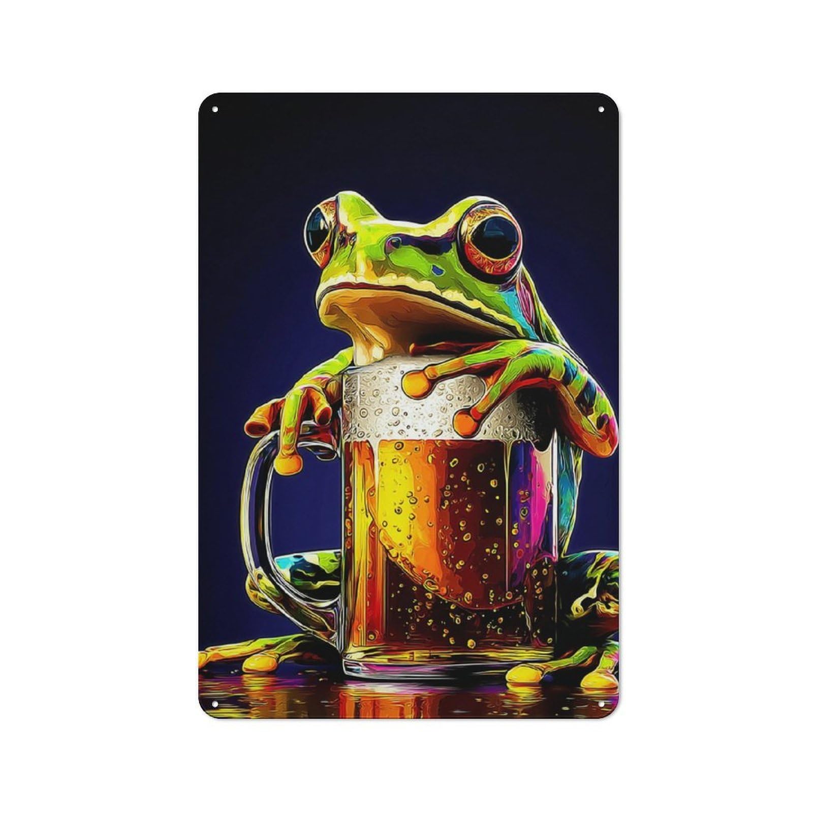 Frog Drinking Beer Farmhouse Metal Sign 30x20cm, Rustic Cottage Wall Art for Cottage, Kitchen, Hallway Or Breakfast Nook