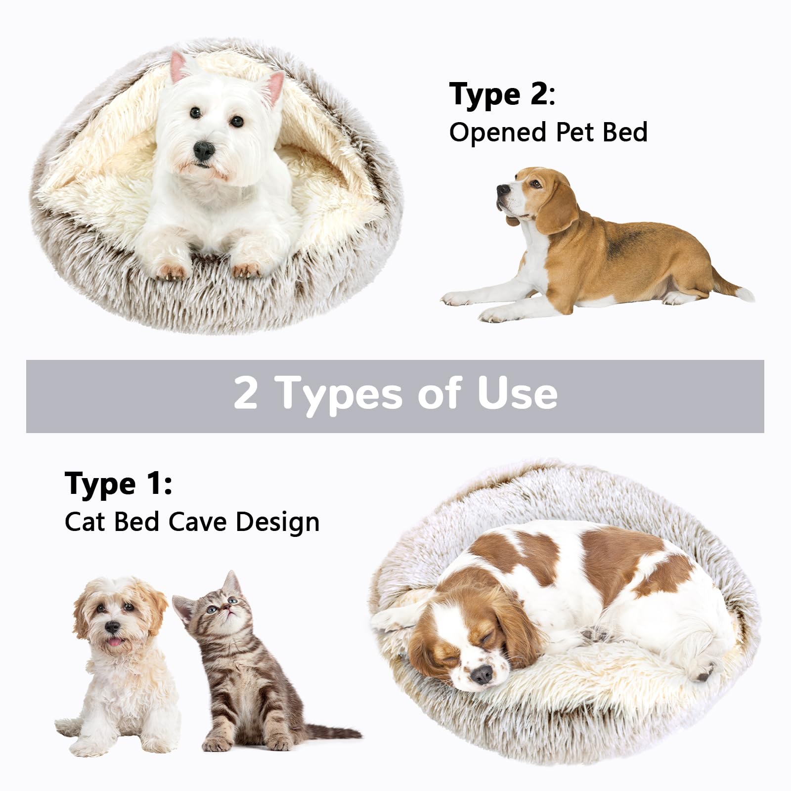 Katzenbett, Katzennest, Haustierbett Tierbett, Kleine Hundebett Waschbarer Flauschiges Rund Weich Katzenschlafplatz FüR Katzen Rutschfestem Wasserdichtem Boden (Braun,60 X 60 cm)