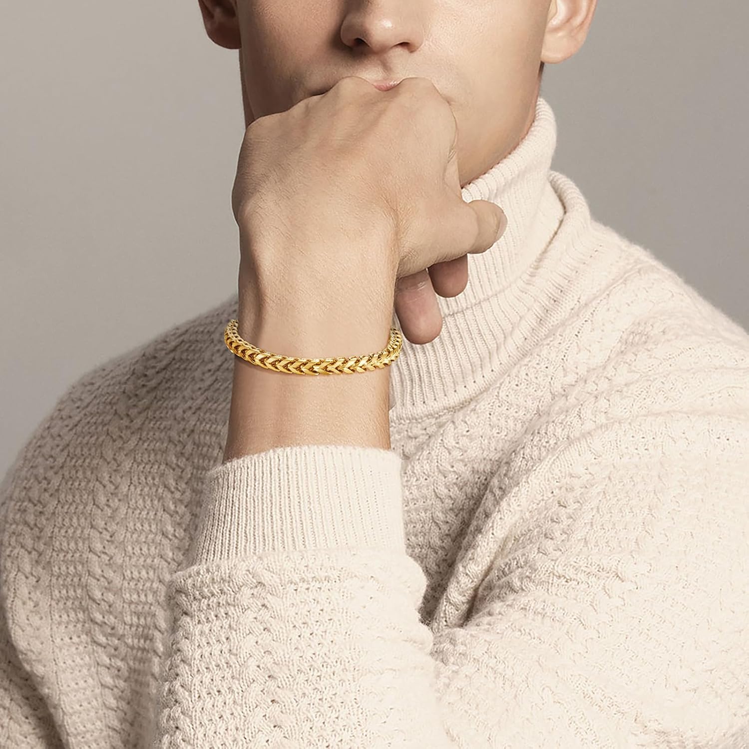 Mens Bracelet - Stainless Steel Fold Over Clasp Franco Chain Bracelets for Men Jewelry Gifts for Dad Grandpa Husband - Image 4