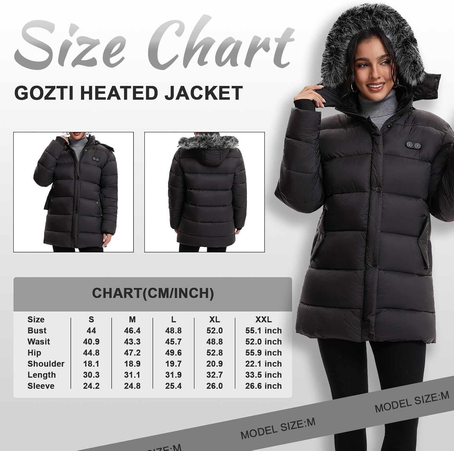 GOZTI Heated Jacket,Long Heated Jackets for Women with Battery Pack 7.4V, Womens Heated Jacket with Detachable Hood - Image 5