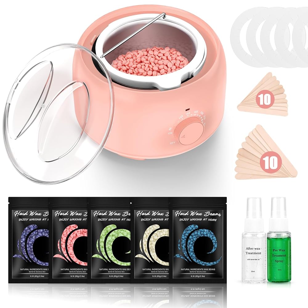 TIKESI Waxing Kit - Wax Warmer for Hair Removal, Hard Wax Kit with 14oz 5 Bags Hard Wax Beans for Full Body, Legs, Face, Eyebrows, Bikini, Brazilian Waxing Kit for Women Men
