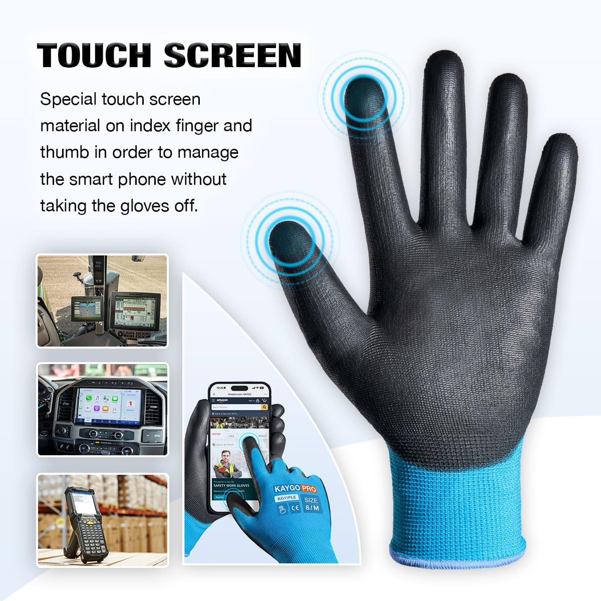 KAYGO Work Gloves PU Coated 12 works Touchscreen, KG11PLE, Safety Working Gloves with Secure Grip on Palm & Fingers - Image 2