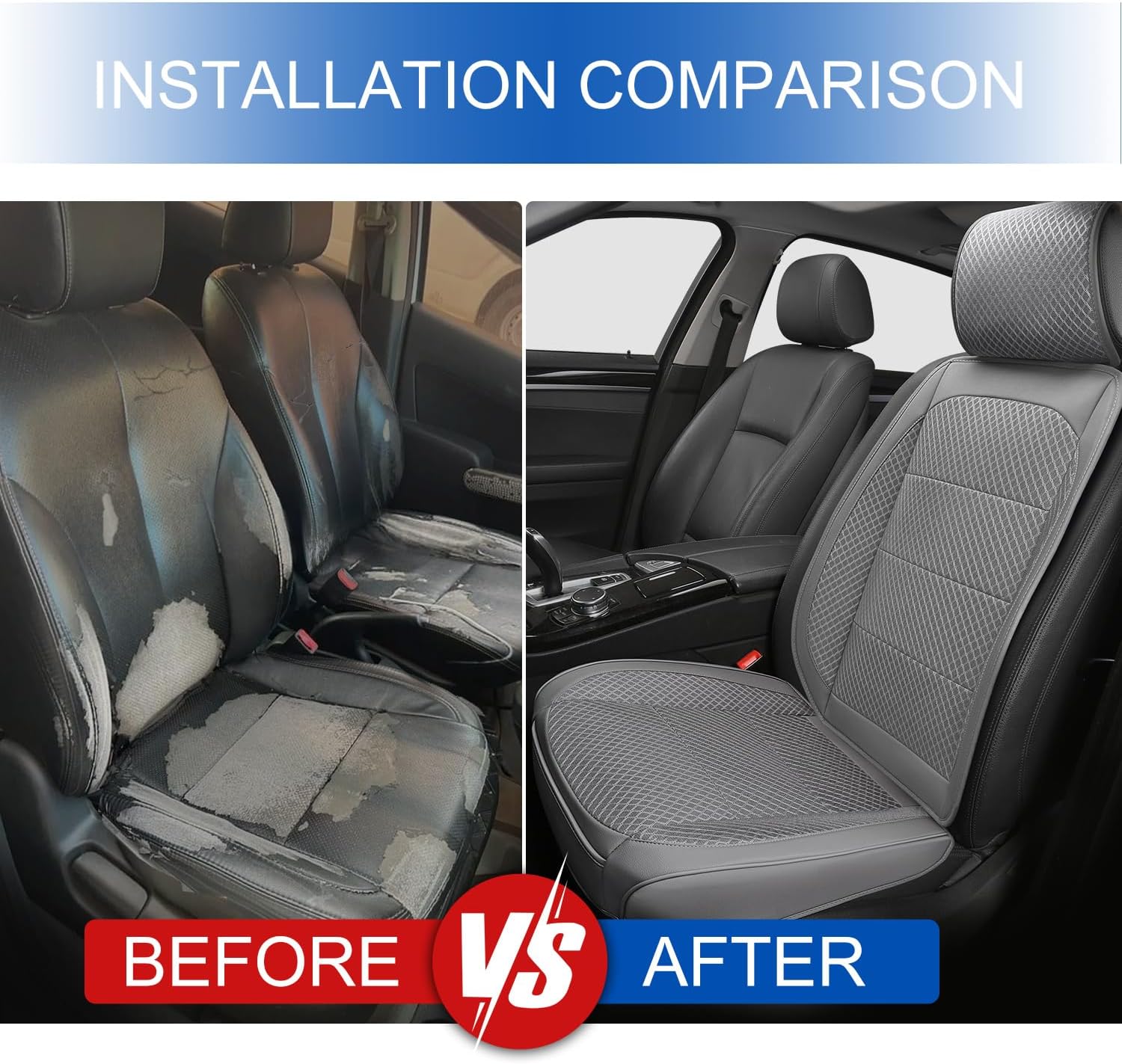1 Pack Ventilated Cooling Car Seat Cover for Summer, 3D Air Mesh Breathable Leather Front Seat Protector with Storage Pocket, Universal Fit Non-Slip Seat Cushion for Car Truck SUV(Gray)