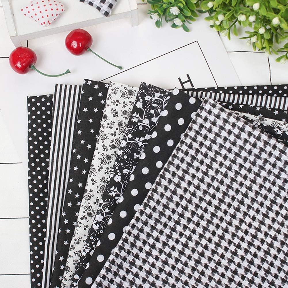 7pcs 50x50cm Cotton Fabrics DIY Floral Dots Assorted Pre-Cut Quarters Bundle Patchwork Home Textile for Sewing Quilting(Black)