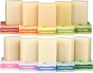 Adams Handmade Soap 10-Bar Variety Pack: Vegan, 84% Organic Essential Oil Scents - Tea Tree, Peppermint, Lavender, Citrus & More | USA Made