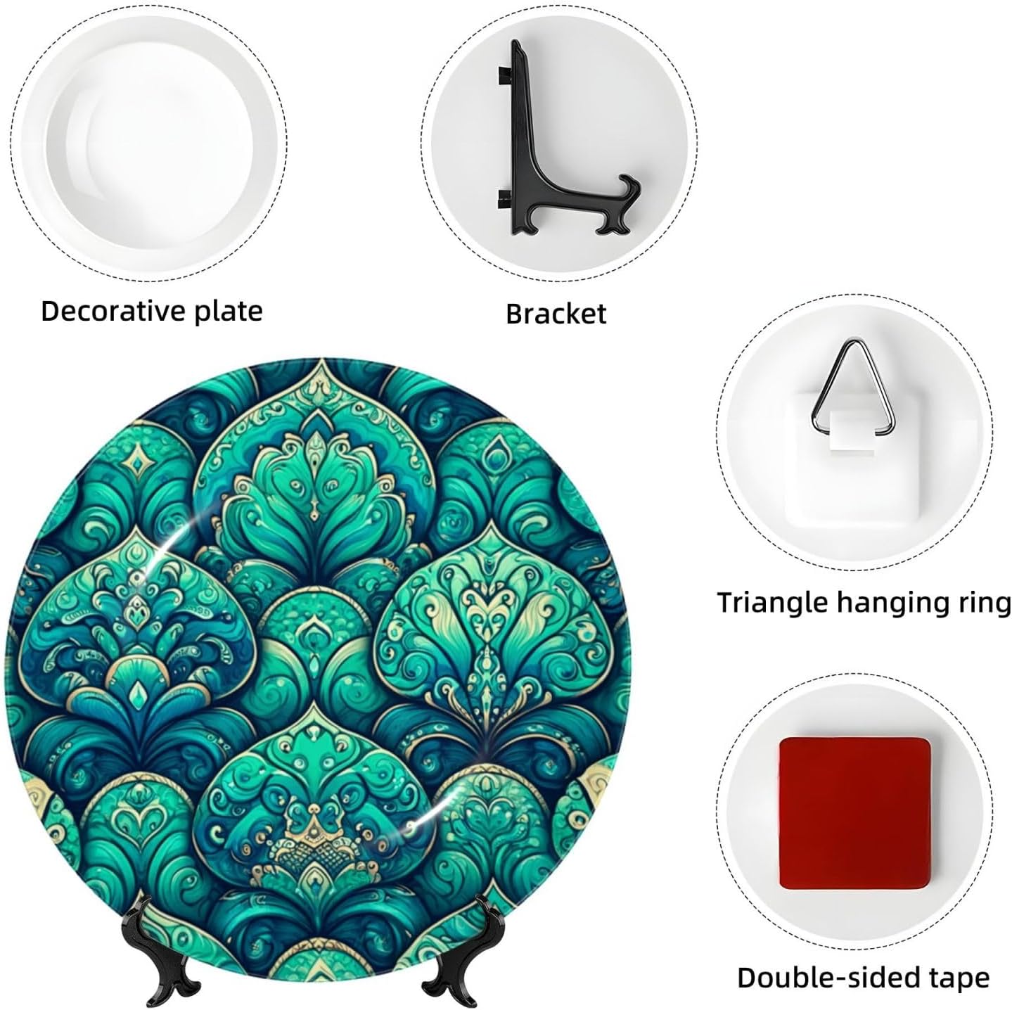 Dark-Teal-Dragon-Scales 10 Inch Decorative Plate With Stand, Elegant Display Wall Plate For Home Decor