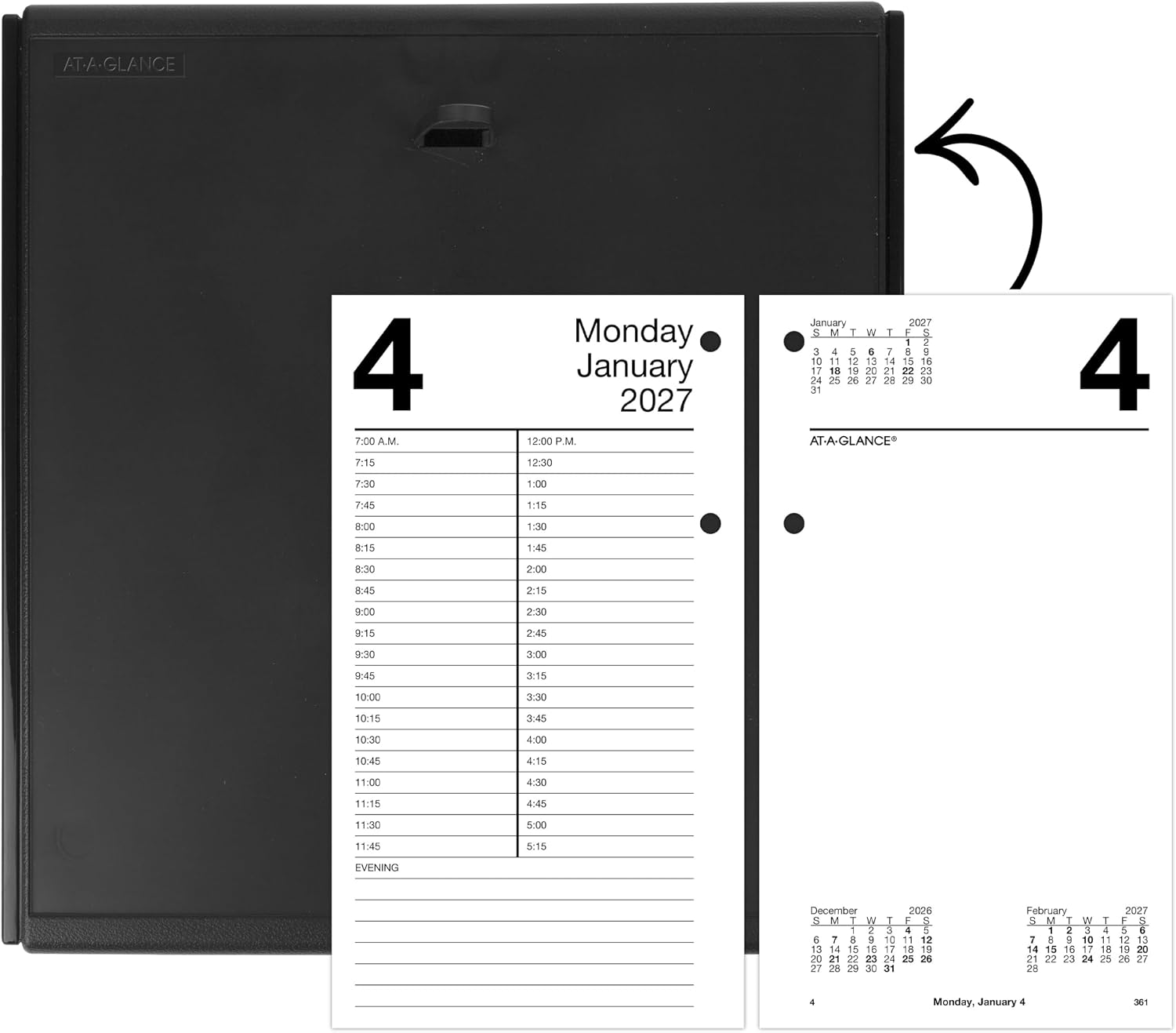 AT-A-GLANCE 2027 Desk Calendar Refill for E2100 Base, Daily Desk Pad Refill, 4.5" x 8", Standard, Loose-Leaf (E2105027)