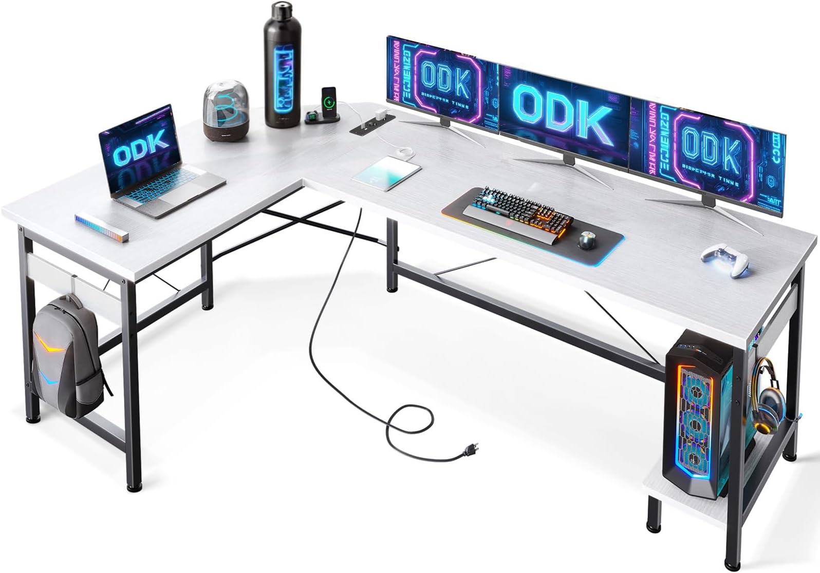 ODK Bureau d'angle, Bureau Angle étagères de Rangement, Bureau Gaming ODK Bureau d'angle, Bureau Angle étagères de Rangement, Bureau Gaming