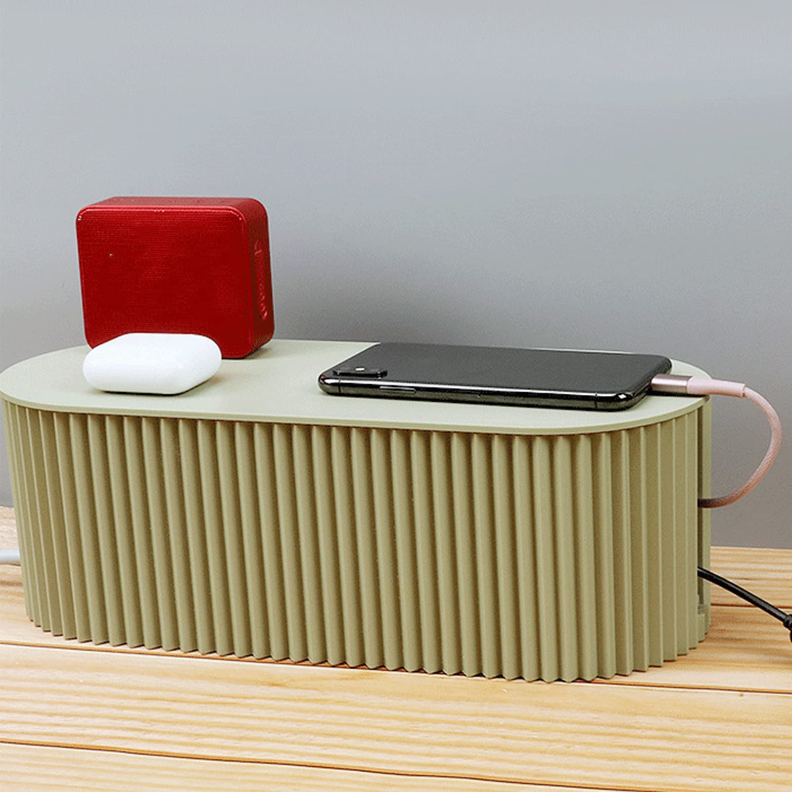 Nordic Cable Management Box, Duży Schowek na Tablicę z Wtyczkami na Biurku, Schowek na Kable z Drutu Case Organizer Box Socket Plug Bezprzewodowy Router Wi-fi Uchwyt na(Zielony mały rozmiar)