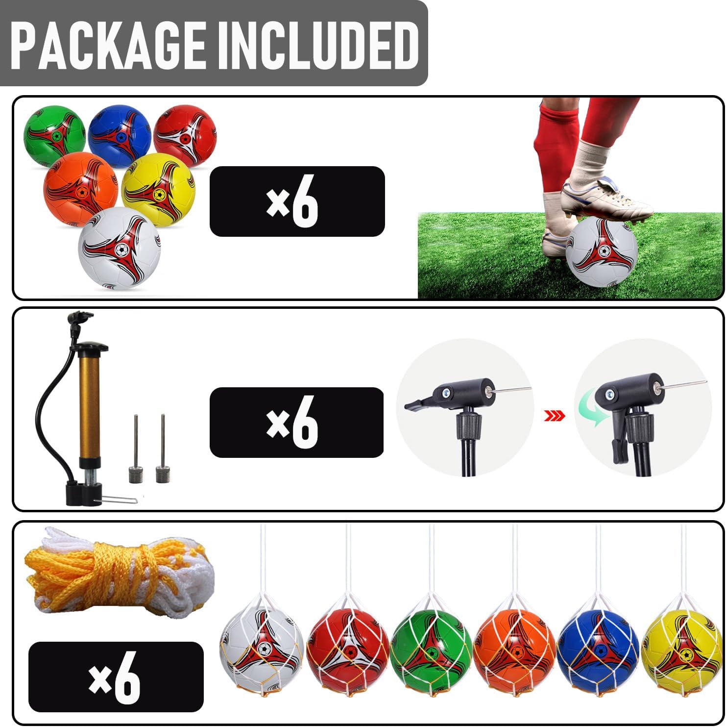 Youlina 6 Pack Operation Deflated Christmas Soccer Ball with Pump,Bulk Soccer Balls,Classic Soccer Balls with Mesh Sport Bag Pump Needle for Shoebox Gift Fillers Charity Donations