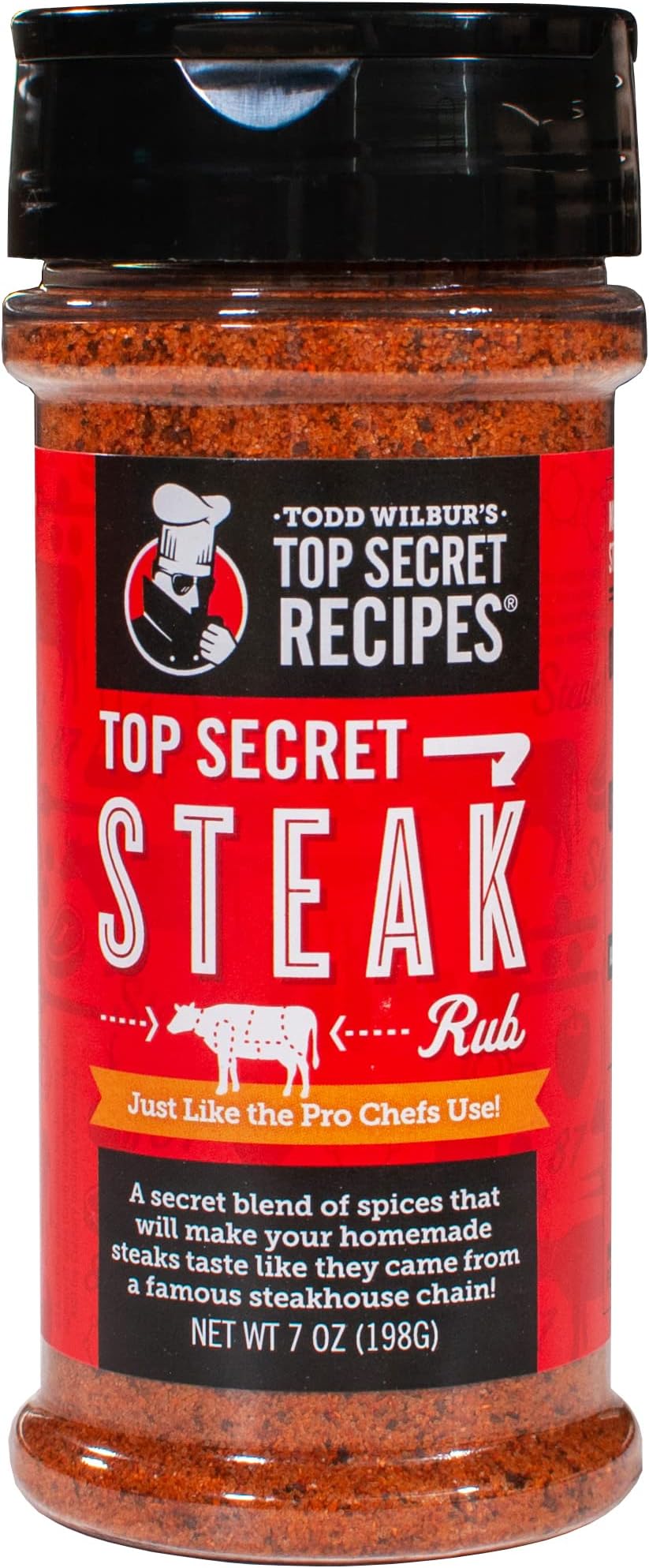 Todd Wilbur's Top Secret Recipes Steak Rub (Like Outback)- Famous Steakhouse Taste - Steak and Meat Seasoning - Also Great Hamburger Seasoning - MSG & Gluten Free - 7 oz Shaker Bottle
