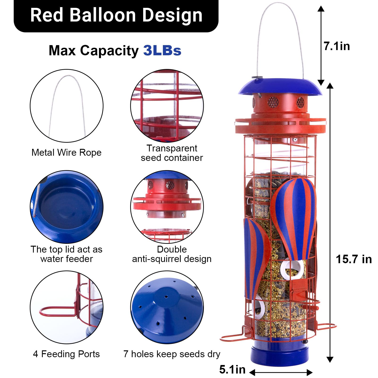 Beserie Comedero solar para pájaros para colgar al aire libre, a prueba de ardillas, comedero de metal impermeable para pájaros silvestres, comederos de cardenales, regalos para amantes de los