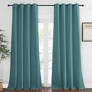 NICETOWN Blackout Curtain for Short Window - (Sea Teal) Home Decor Window Treatment Drape Modern Design Drapery for Patio Door Room, 52W x 95L,1 Panel
