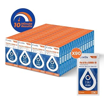 CorDx Flu A/B & COVID-19 3-in-1 Rapid Test Kit, 90-Pack, 180 Tests