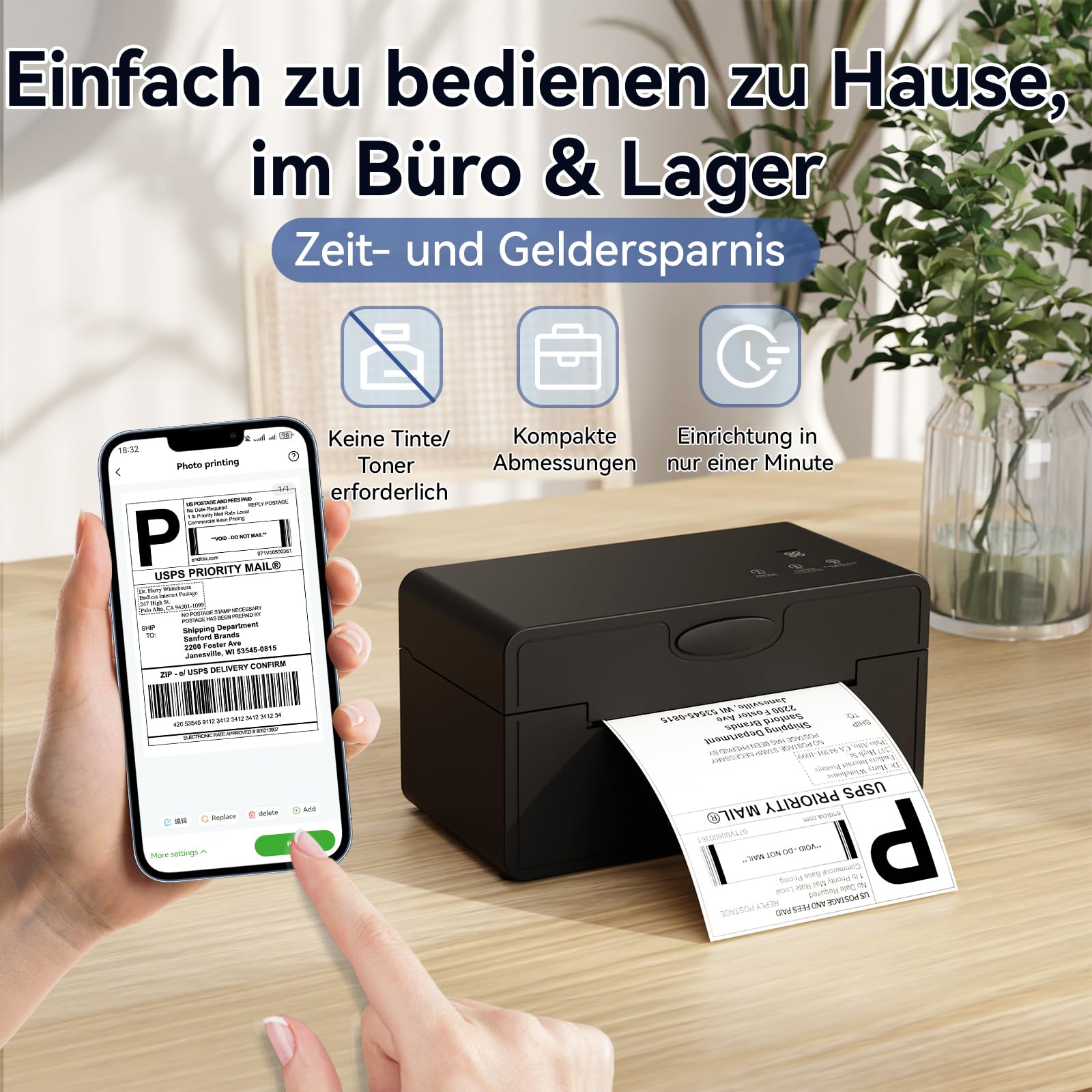 PeriPage Thermal Label Printer 4x6, DHL Shipping Label Printer, Wireless Bluetooth Labeldrucker for DHL UPS USPS, Compatible with iPhone ipad Windows
