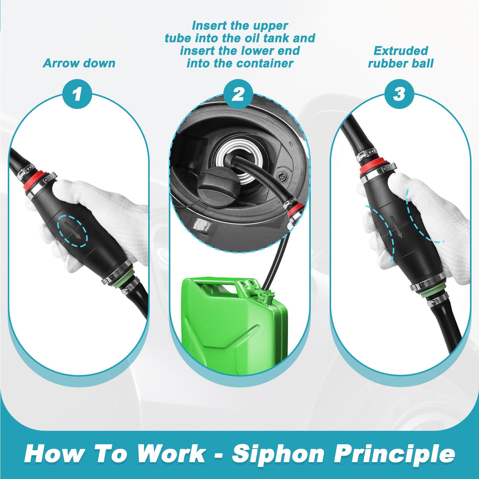 Pompa Trasferimento Manuale Carburante con 2M Tubo Sifone Gomma Flessibile, Linea Aspirazione Acqua Mano Portatile per Veicoli Barca Auto Serbatoio per Travaso Benzina, Olio, Diesel, Gasolio, Liquido