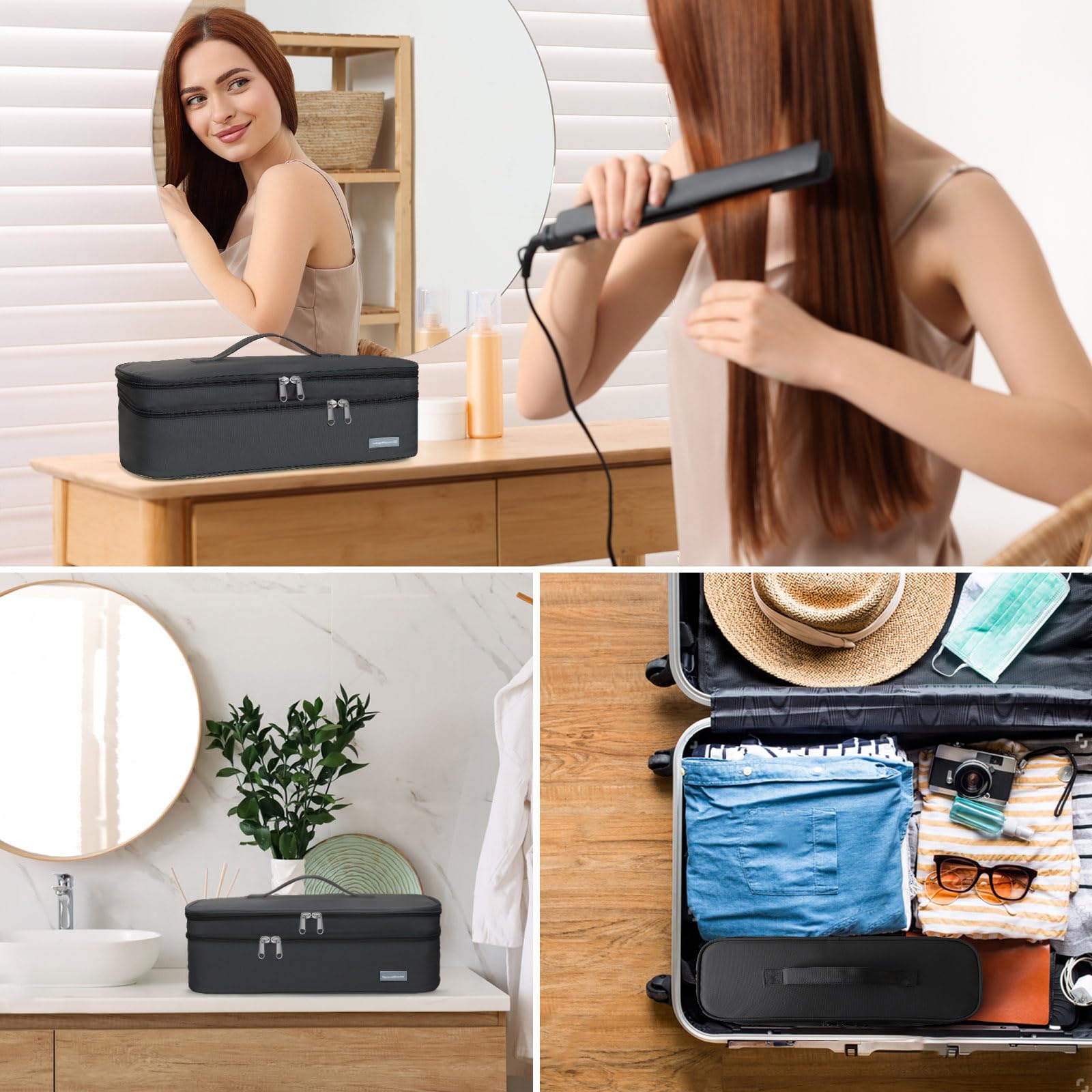 Estuche de transporte de viaje de doble capa portátil para mujer, compatible con secador de pelo Revlon de un solo paso y cepillo de aire caliente y accesorios Scandihome Series (solo bolsa),