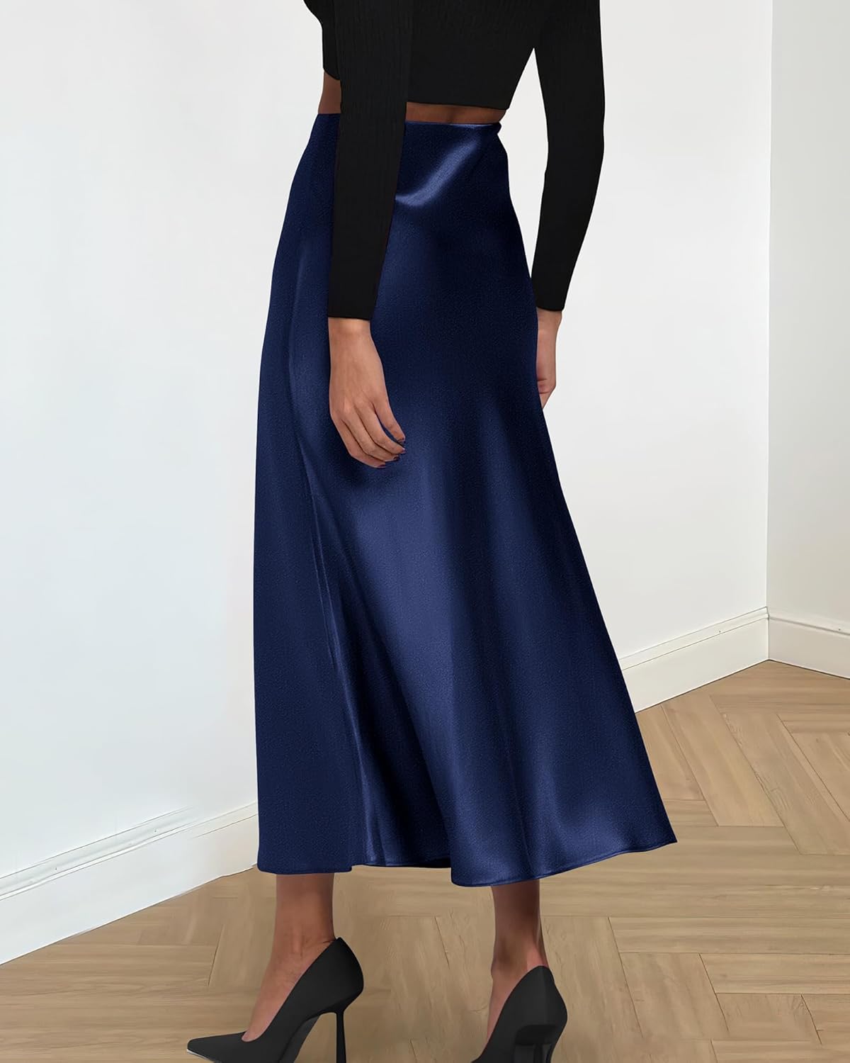 BTFBM 2026 Womens Spring Summer Long Satin Skirt Silk Elegant High Waist Cocktail Party Wedding Flowy A-Line Midi Skirts - Image 4