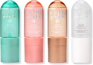 Kopari Paradiso Sun Chaser SPF 30 Set | 4-Piece Sun Juice Body Mist Sunscreen SPF 30 Kit | Watermelon Sugar, Peach Sky, Coconut Cream & Vanilla Breeze