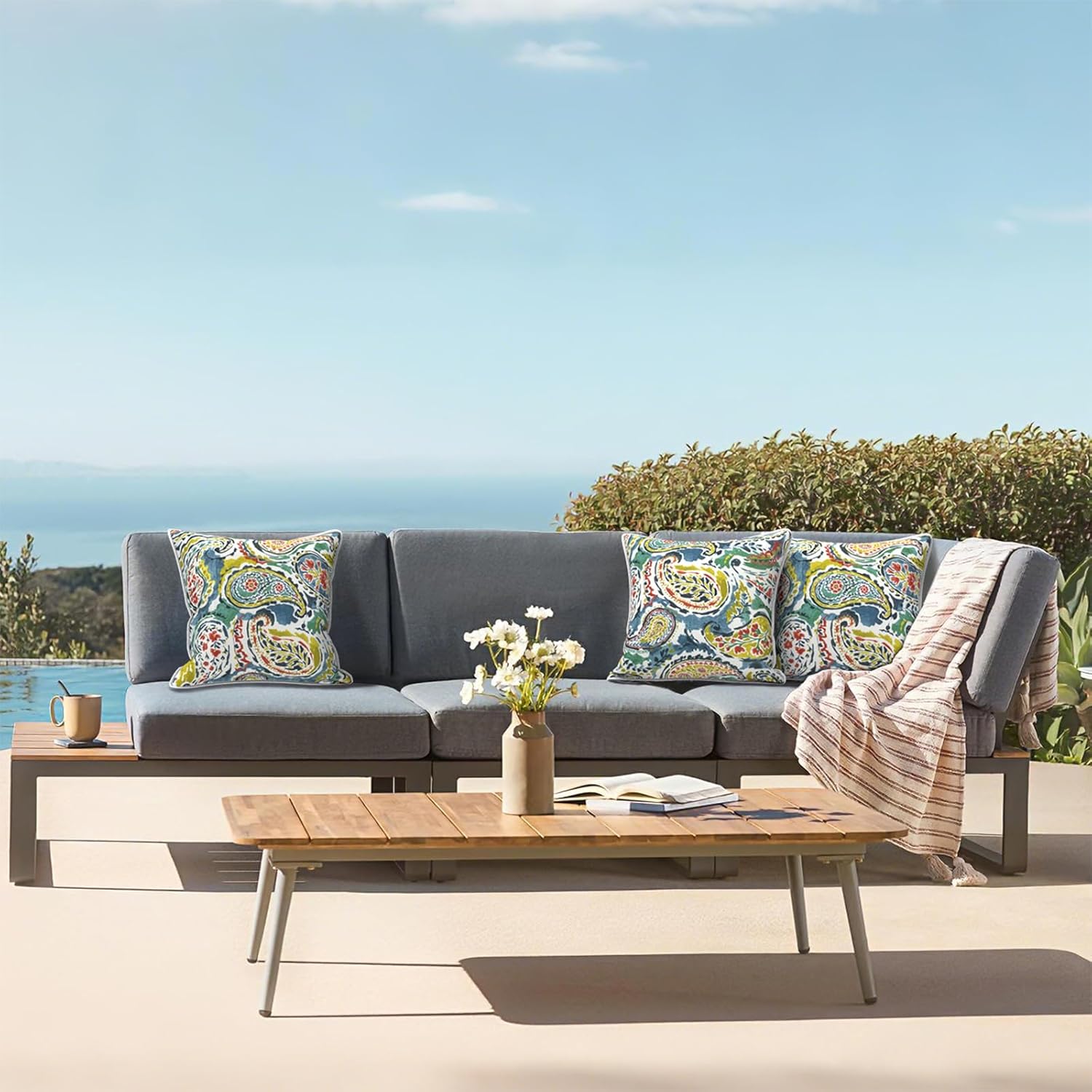 LVTXIII Outdoor Throw Pillows 18x18 Patio Waterproof Square Pillows with Piping Fade Resistant Accent Pillow for Spring Summer Garden Decoration, Set of 2, Paradise Paisley
