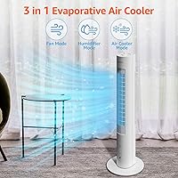 Vista 2 de Enfriador de aire evaporativo portátil, ventilador de enfriamiento de 35 pulgadas con tanque de agua extraíble oscilante de 60, paquetes de hielo, 3