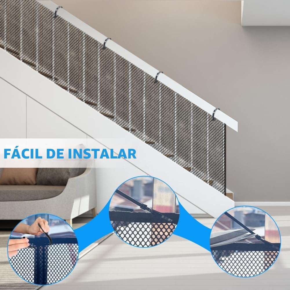 Red de seguridad para escalera de 300 x 90 cm, malla de protección para escalera, valla de 3 metros, para niños y mascotas, color negro