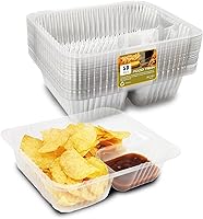 Vista 1 de 50 PC Nacho Trays Disposable, 12oz Plastic Nacho Containers with Chip and Dip Holder, 6x5 In 2 Compartments Clear Snack Trays for Kids,Parties