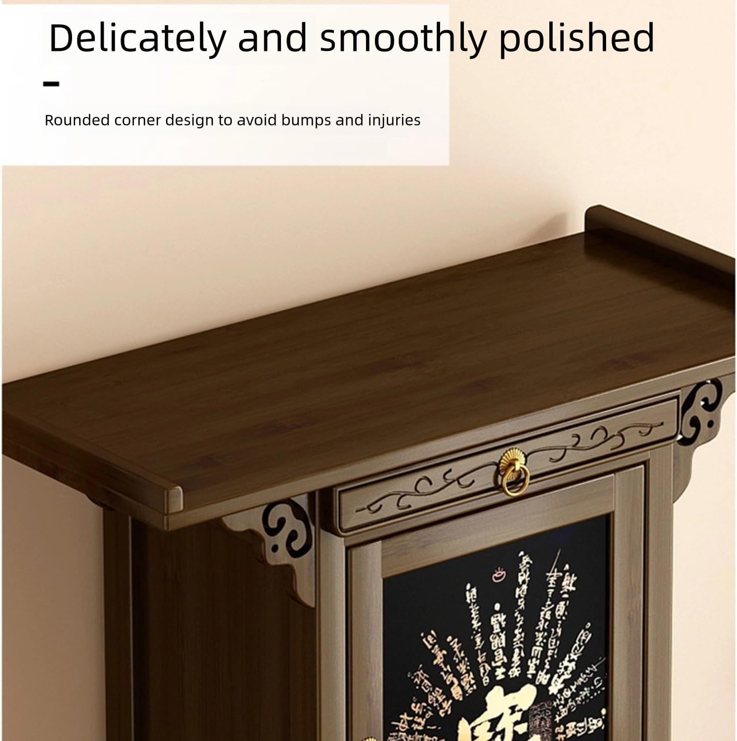 ポータブル竹製神殿キャビネット、収納引き出し付き、小さなスペースの家庭用瞑想祭壇テーブル(Brown,46in/117cm)