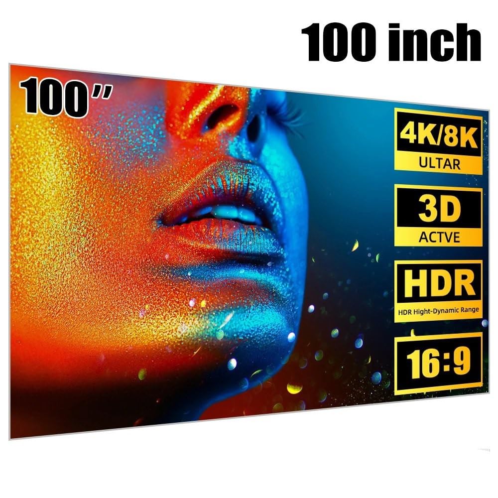 Ekran Ekrany projekcyjne 100/80-calowy ekran projekcyjny HD z blokadą świetlną kurtyny 16:9 kryty Ultraview przenośny składany ekran projektora 3D 4K(100 inch)