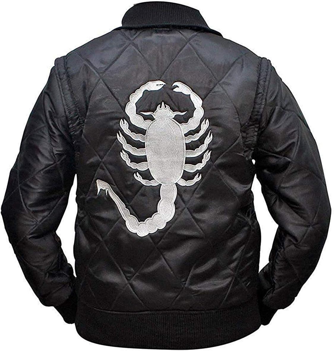 SpazeUp Mens White Quilted Satin Bomber Jacket - Reversible Scorpio Logo Bomber Jackets for Men