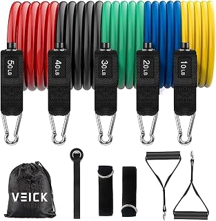 VEICK Resistance Bands Set with Handles - 5 Latex Bands Up to 150 lbs for Home Workouts, Men & Women