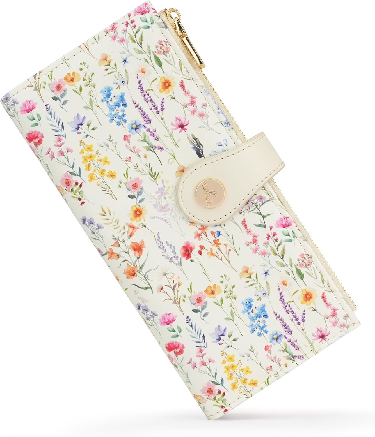 Floral Women's Slim Wallet,Thin RFID Card Holder with Zipper Pocket