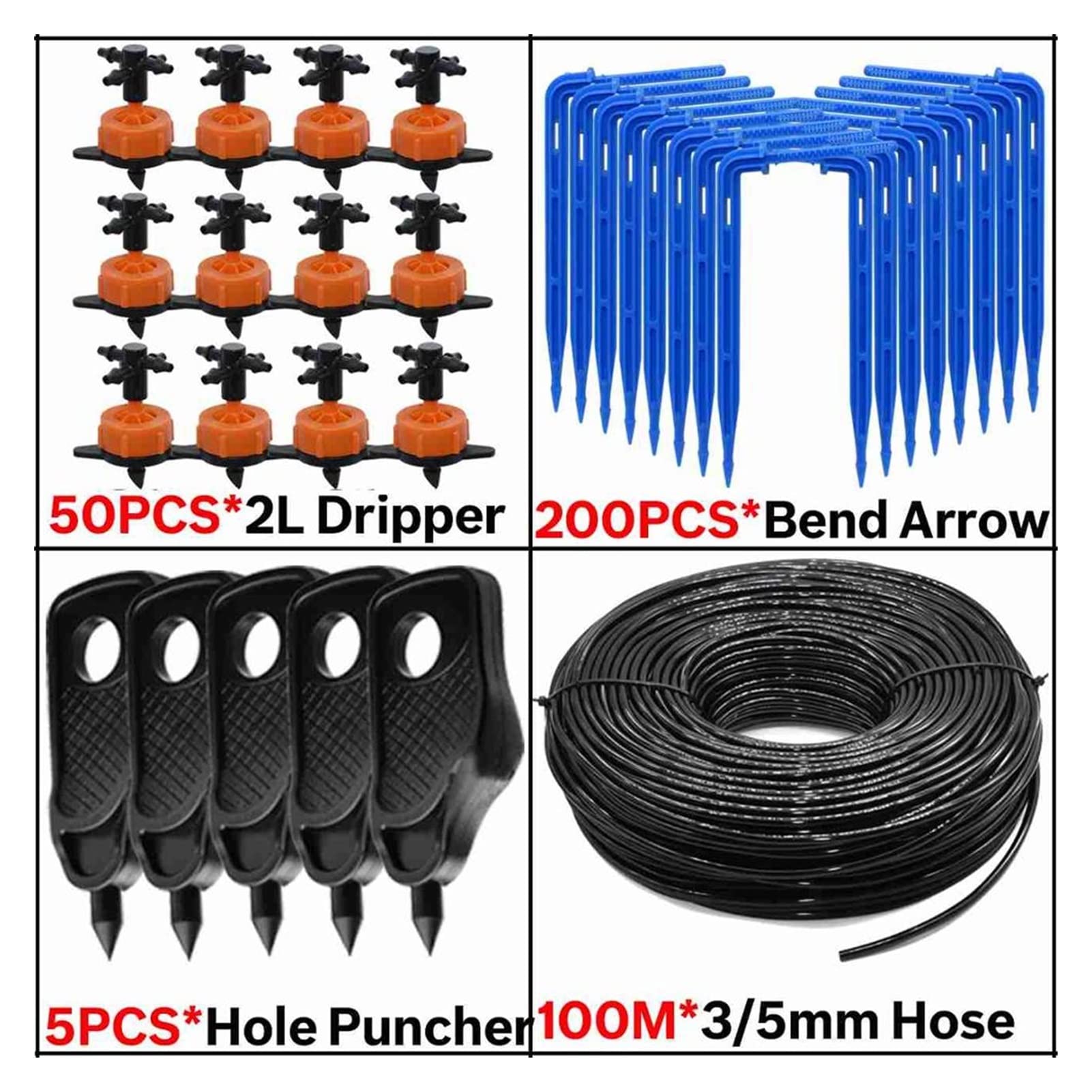 Zestaw do nawadniania kropelkowego 2 l system nawadniania kropelkowego 4-kierunkowy system nawadniania strzałka kroplujący mikroprzepływ doniczka sadzenie 3/5 mm wąż szklarnia 5-50 zestawów (kolor: KSL01-KIT129-2L-100M)