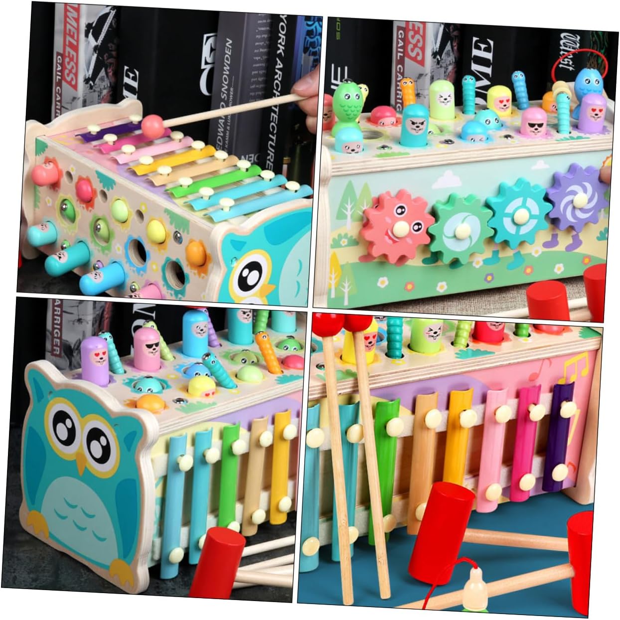 Wooden S Hammer Beating Musical Instrument and Fishing Game for Smooth Edges Small Hands Design Educational Play for Boys