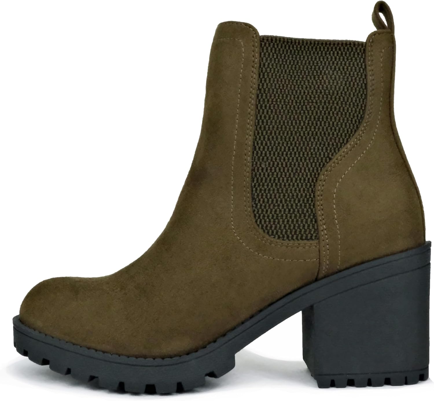 Soda ZINON ~ Women Lug Sole Mid Heel Chelsea Fashion Ankle Boot w/Double Elastic Gore